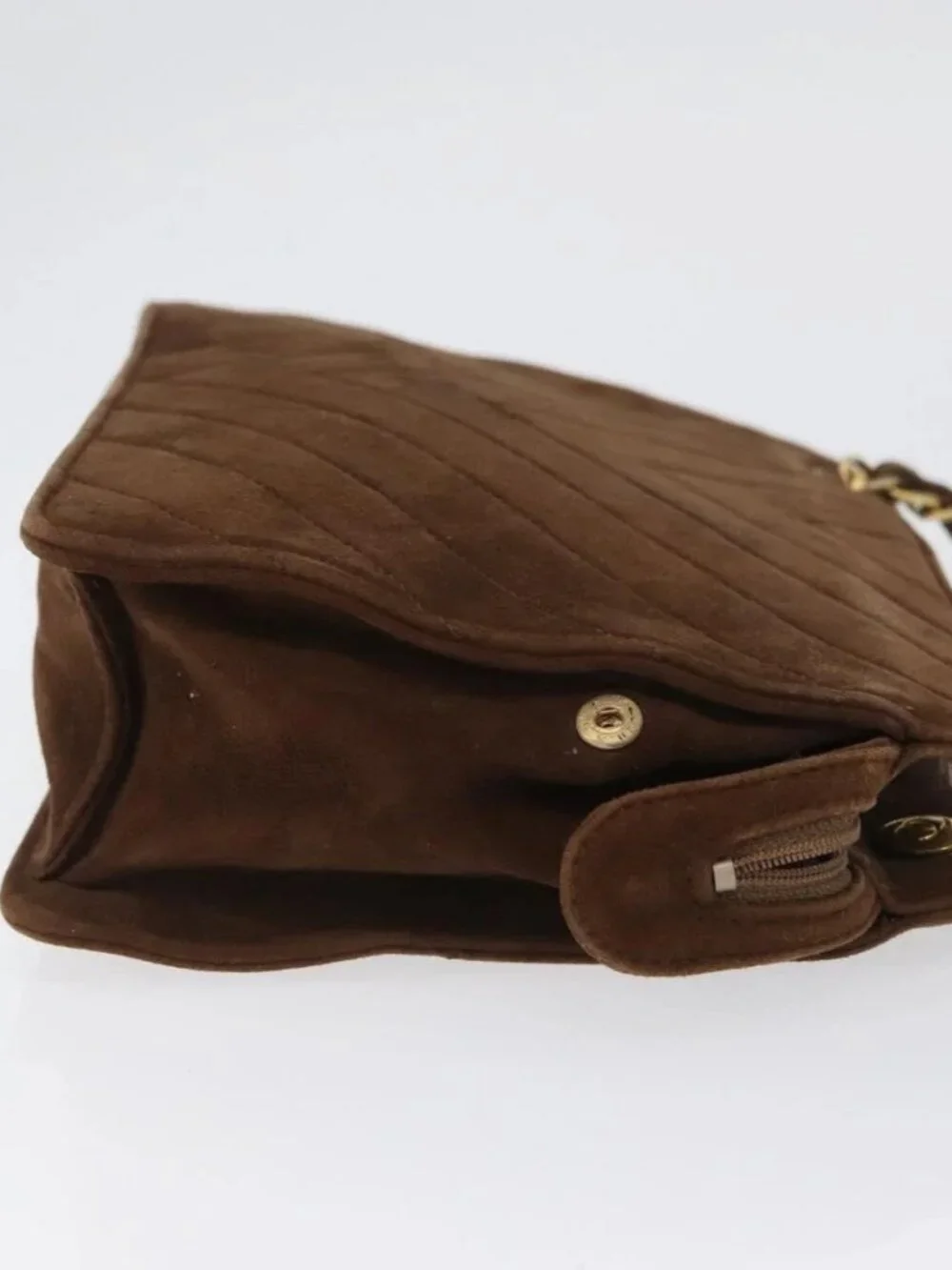 CHANEL V Stitched Chain Shoulder Bag Suede Brown Gold CC Auth 173313V